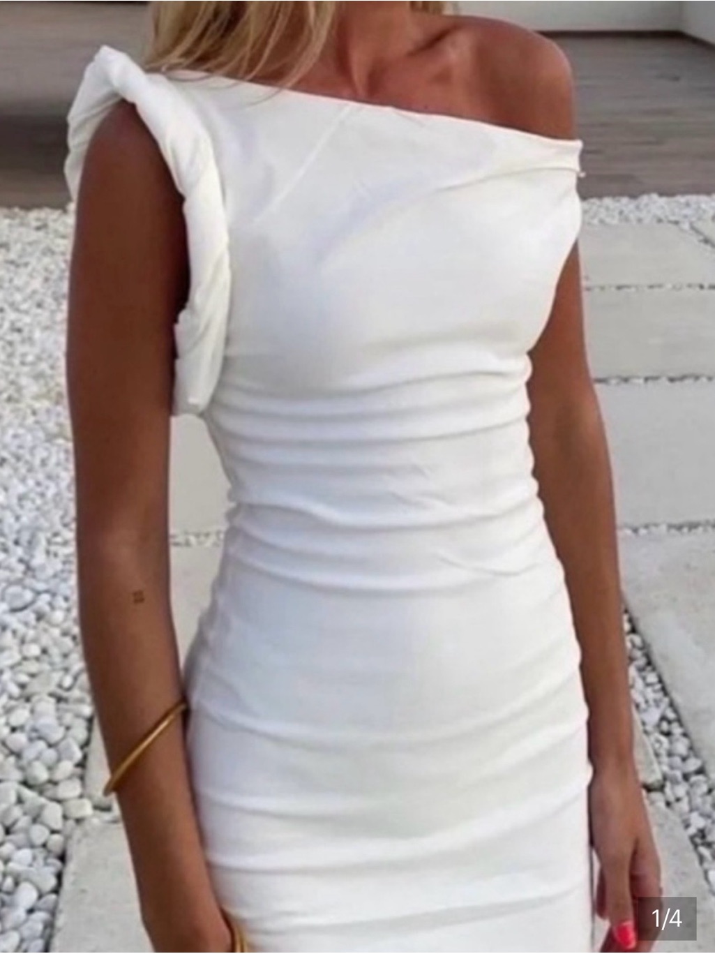 Zara White One-Shoulder Ruched Bodycon Dress